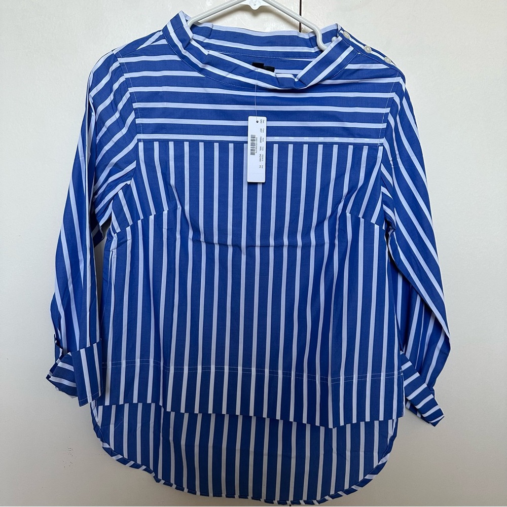 J.Crew Petite Funnel Neck Striped Shirt, 0P, New with Tags